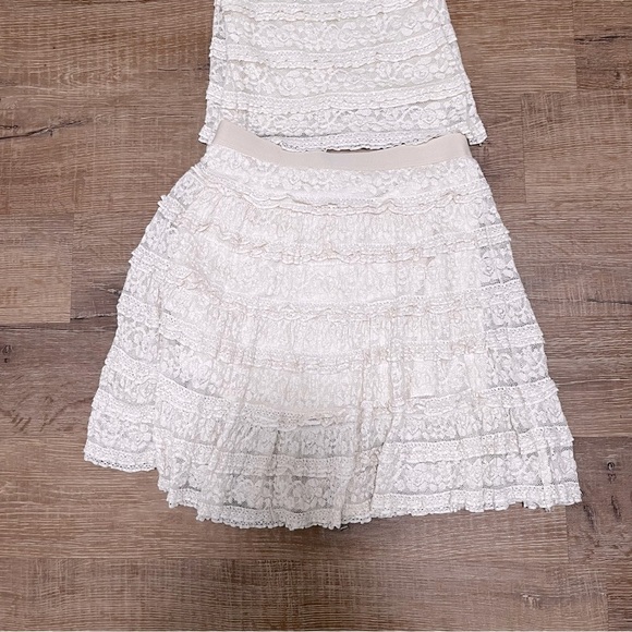 VINTAGE Max Studio Lacey Cream Blouse & Tiered Mini Skirt Set Size XS - Picture 9 of 14